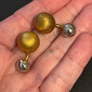 EUC VINTAGE ESTATE GOLD TONE & SILVER TONE BARBELL CUFF LINKS - LOOKS LIKE 14K!